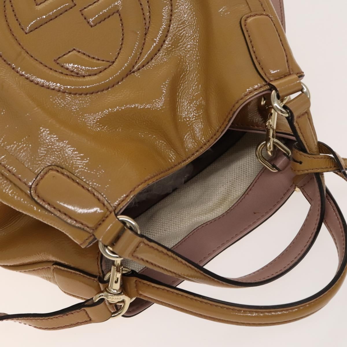 Gucci Soho Convertible Shoulder Patent Beige Patent_Leather Shoulder Bag Bag (Pre-Owned)