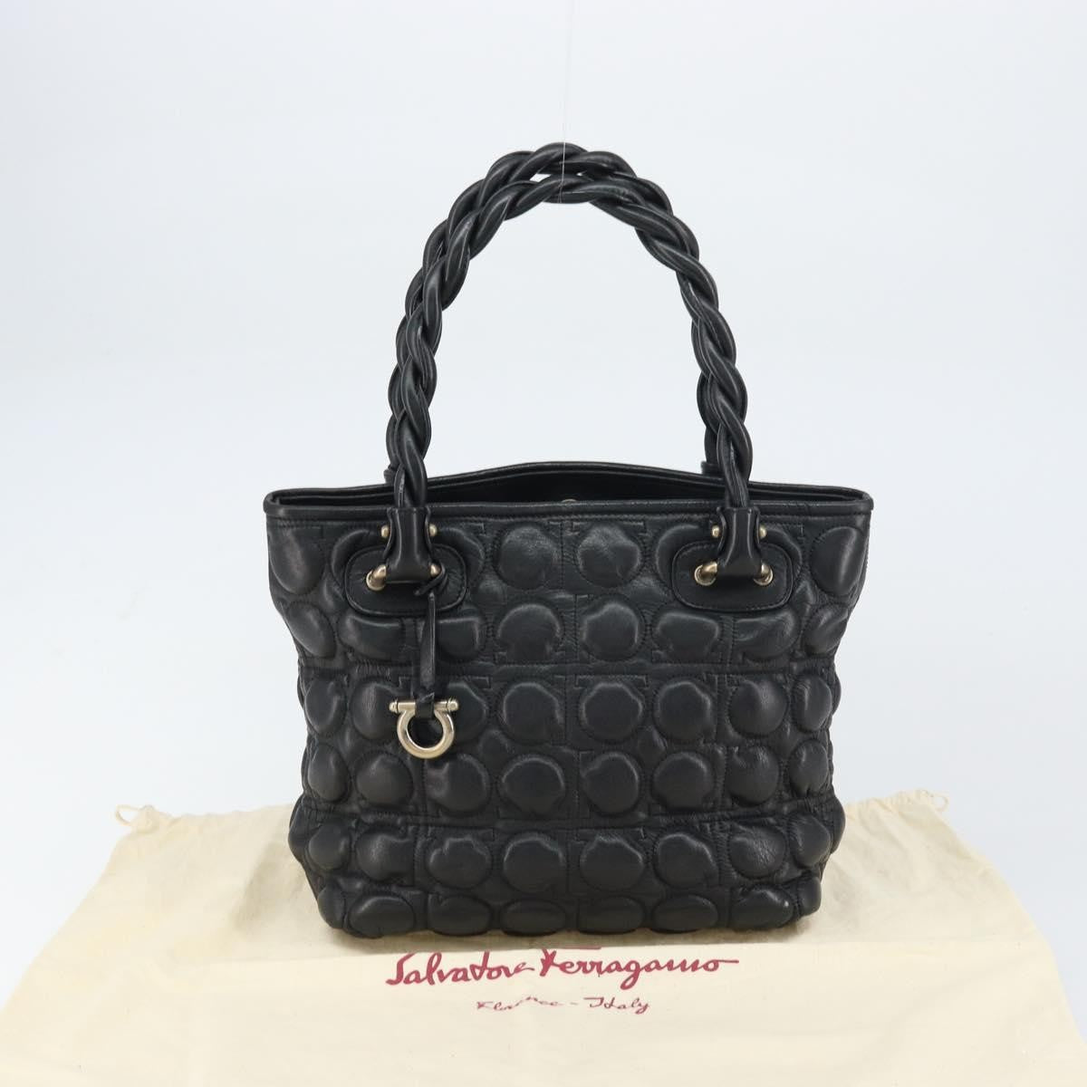 Salvatore Ferragamo Gancini Leather Black Leather Handbag (Pre-Owned)