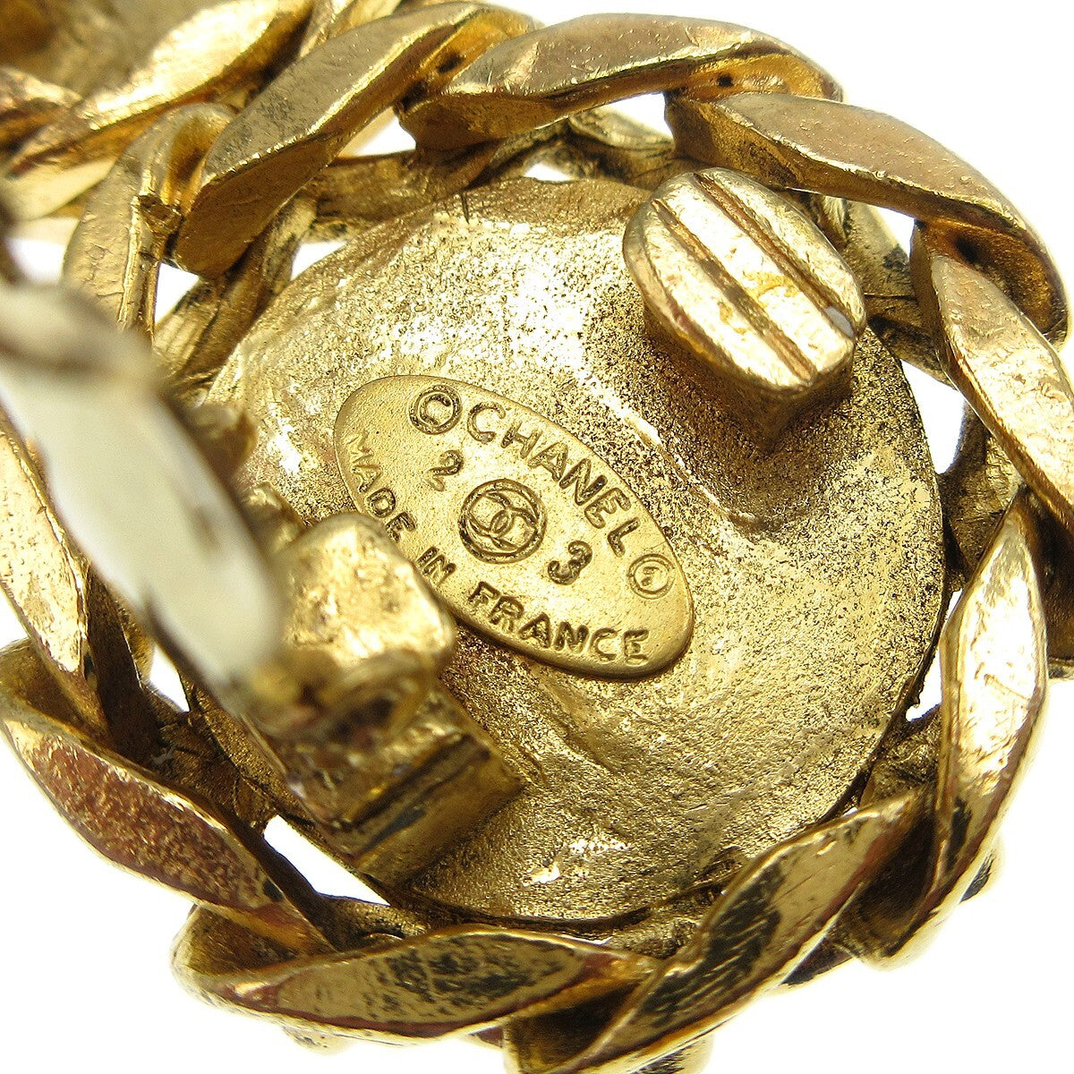 Chanel Cc Button Clip-On Metal With Faux Pearl Gold Gold_Plated Earrings Jewelry (Pre-Owned)
