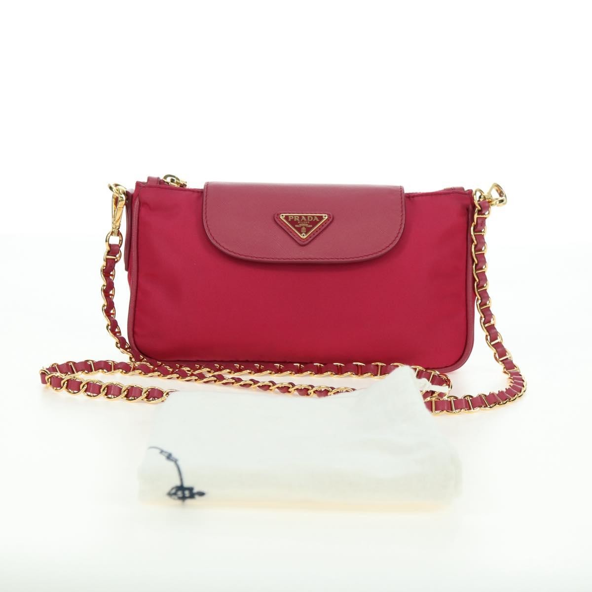 Prada Chain Tessuto And Saffiano Leather Pink Nylon Shoulder Bag Bag (Pre-Owned)