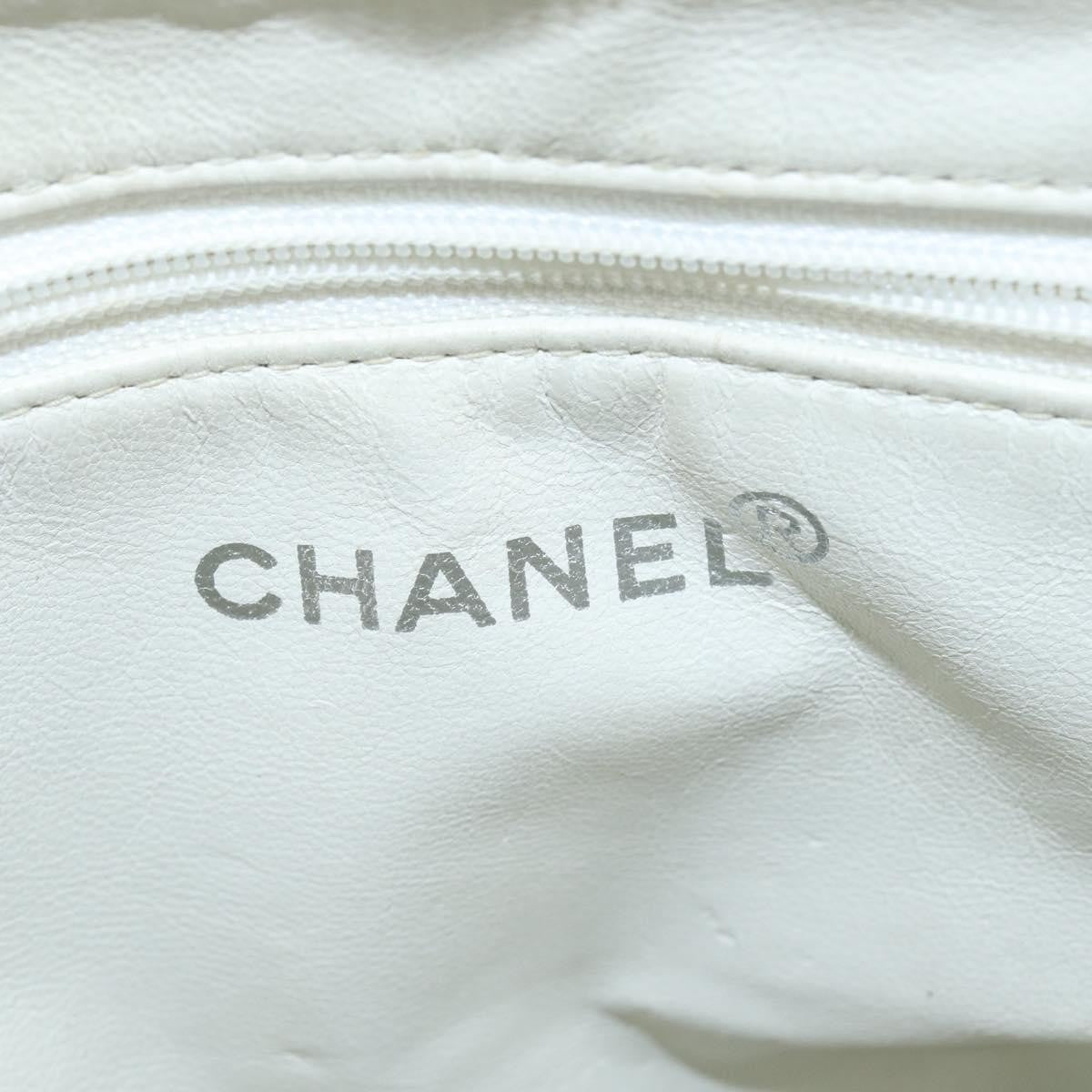 Chanel Vintage Cc Zip Around Bowler Quilted Caviar White Leather Tote Bag Bag (Pre-Owned)