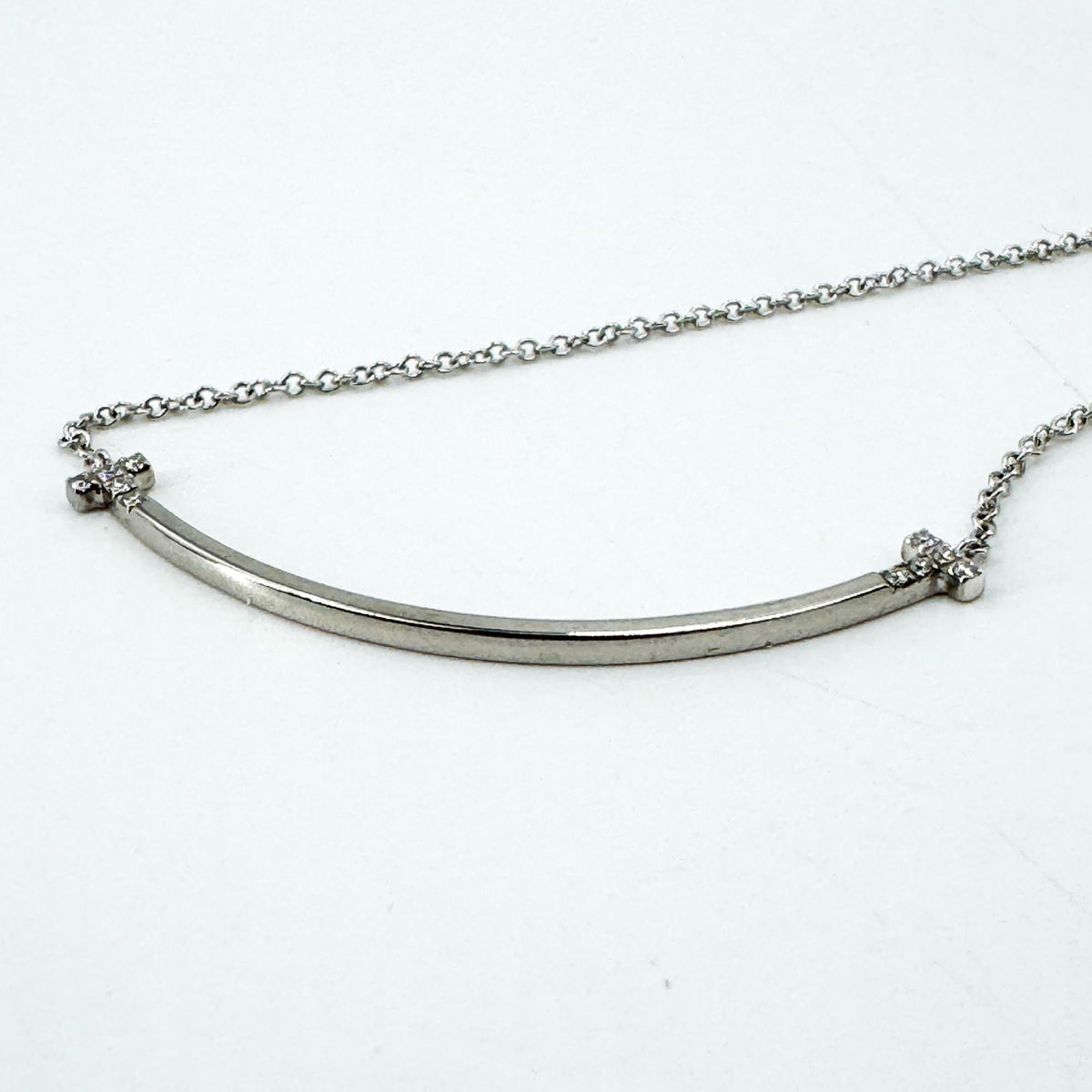 Tiffany & Co. T Smile Pendant 18K White Gold And Diamonds Silver White_Gold Necklace Jewelry (Pre-Owned)