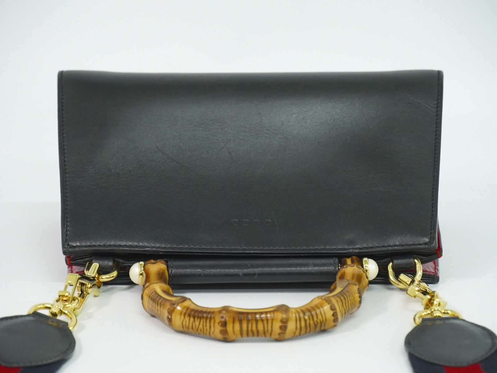 Gucci Nymphaea Top Handle Leather Black Leather Handbag (Pre-Owned)