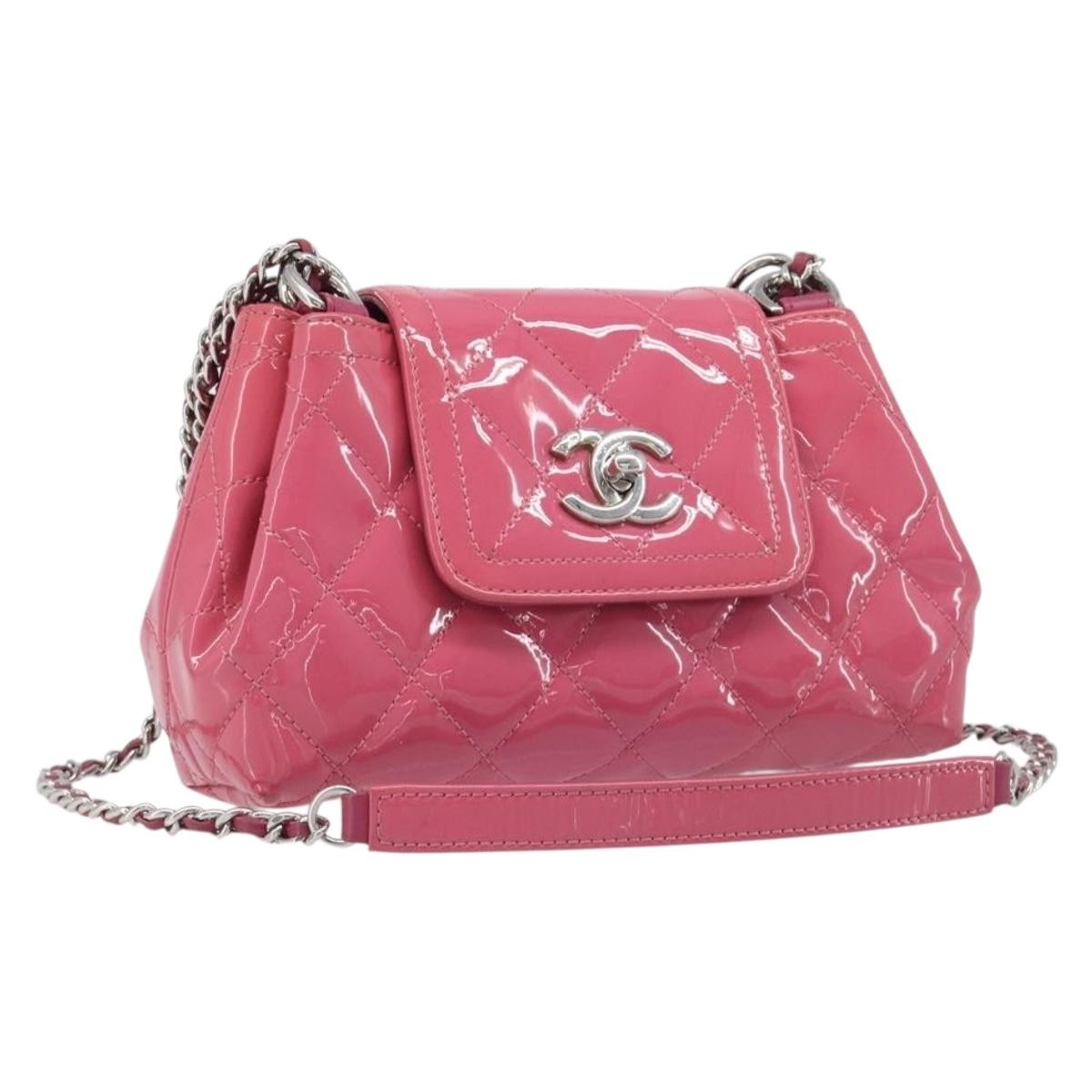 Chanel Mademoiselle Lock Chain Quilted Patent Pink Patent_Leather Shoulder Bag Bag (Pre-Owned)