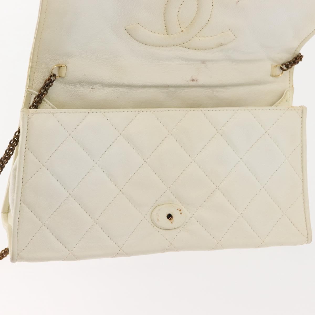 Chanel Full Flap Wallet On Chain Quilted Lambskin White Leather Clutche & Pouche Bag (Pre-Owned)