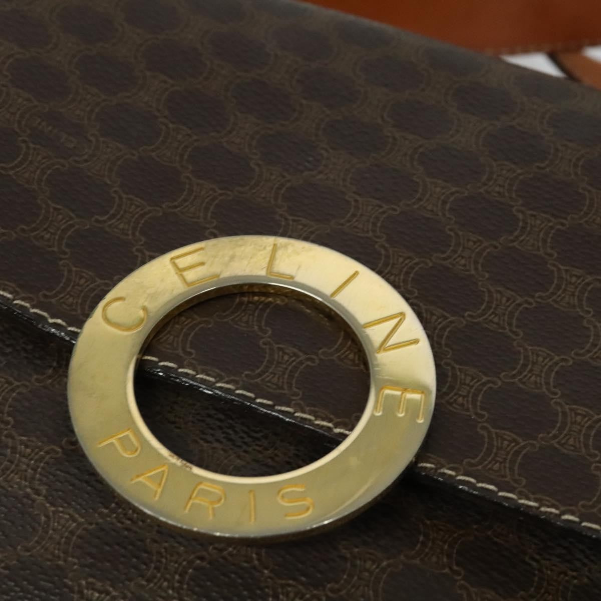 Celine Vintage Macadam Circle Logo Canvas And Leather Brown Canvas Shoulder Bag Bag (Pre-Owned)