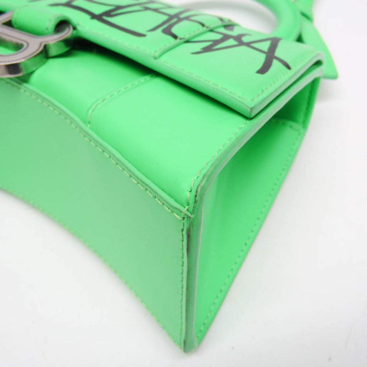 Balenciaga Graffiti Hourglass Top Handle Leather Green Leather Handbag (Pre-Owned)