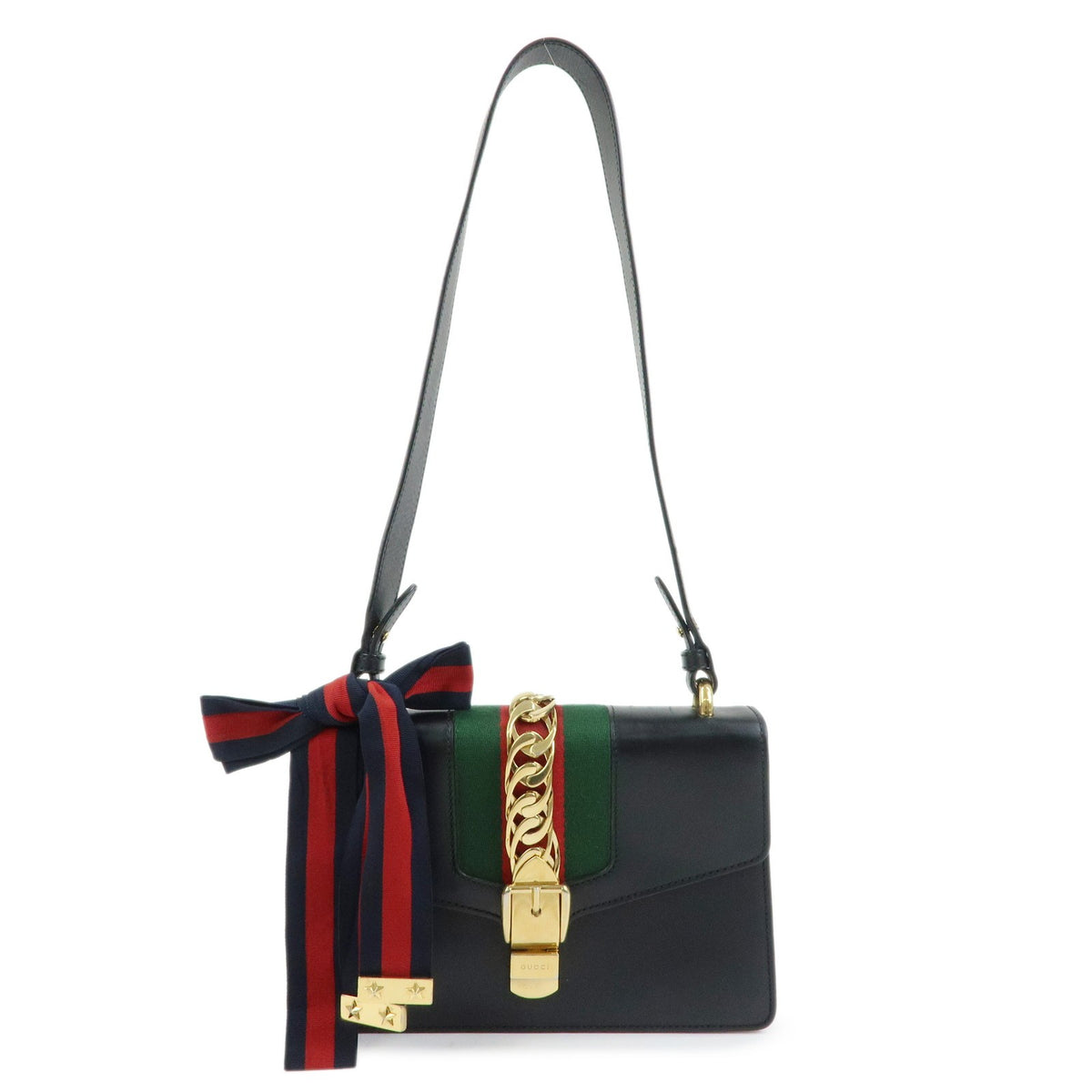 Gucci Sylvie Leather Black Leather Shoulder Bag Bag (Pre-Owned)