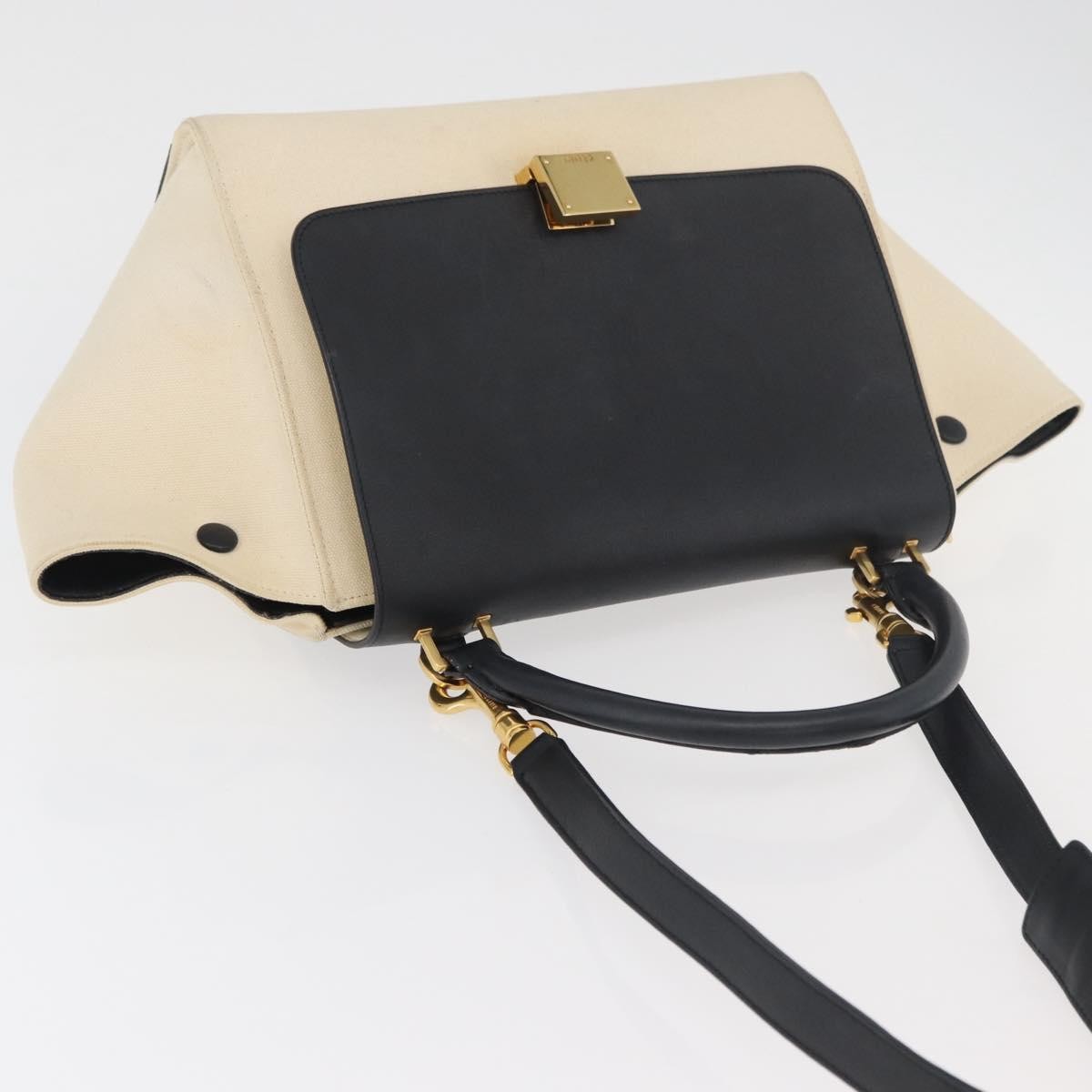 Celine Trapeze Leather With Canvas Beige Canvas Handbag (Pre-Owned)