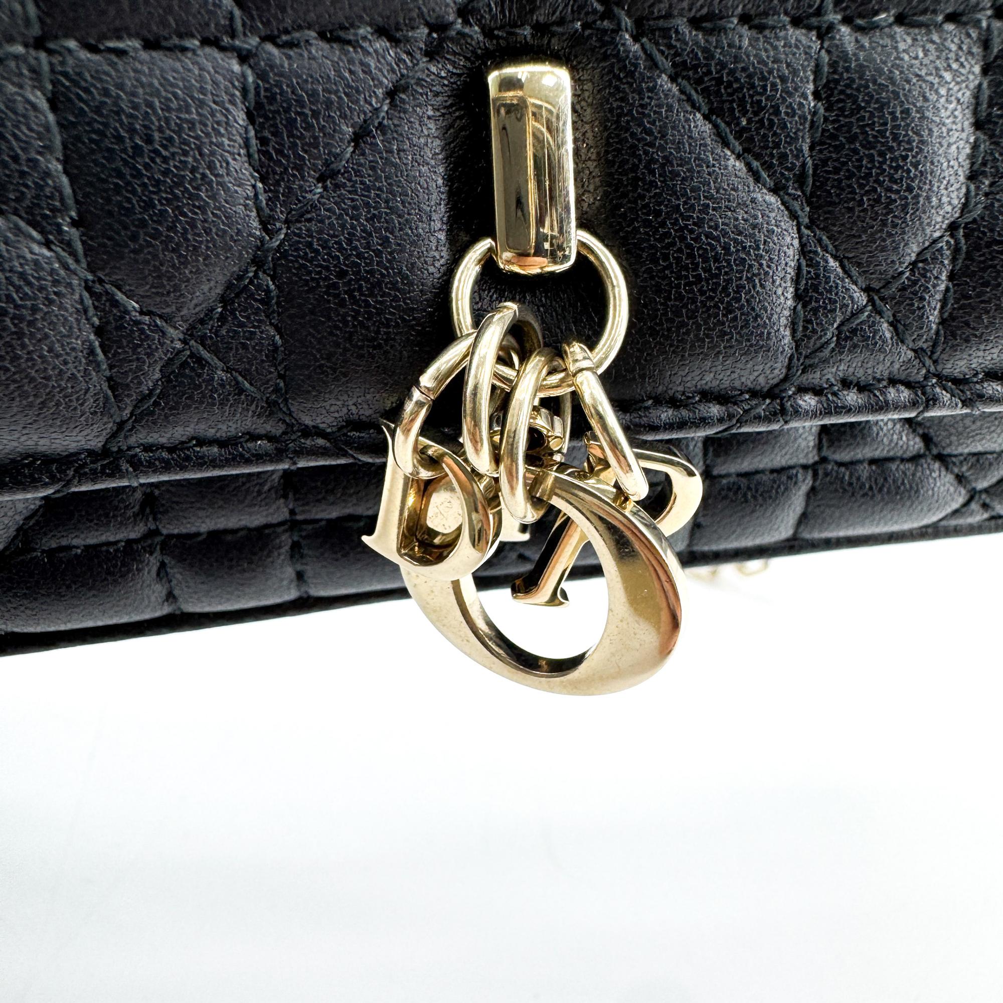 Christian Dior Lady Dior Chain Phone Cannage Quilt Lambskin Black Leather Clutche & Pouche Bag (Pre-Owned)