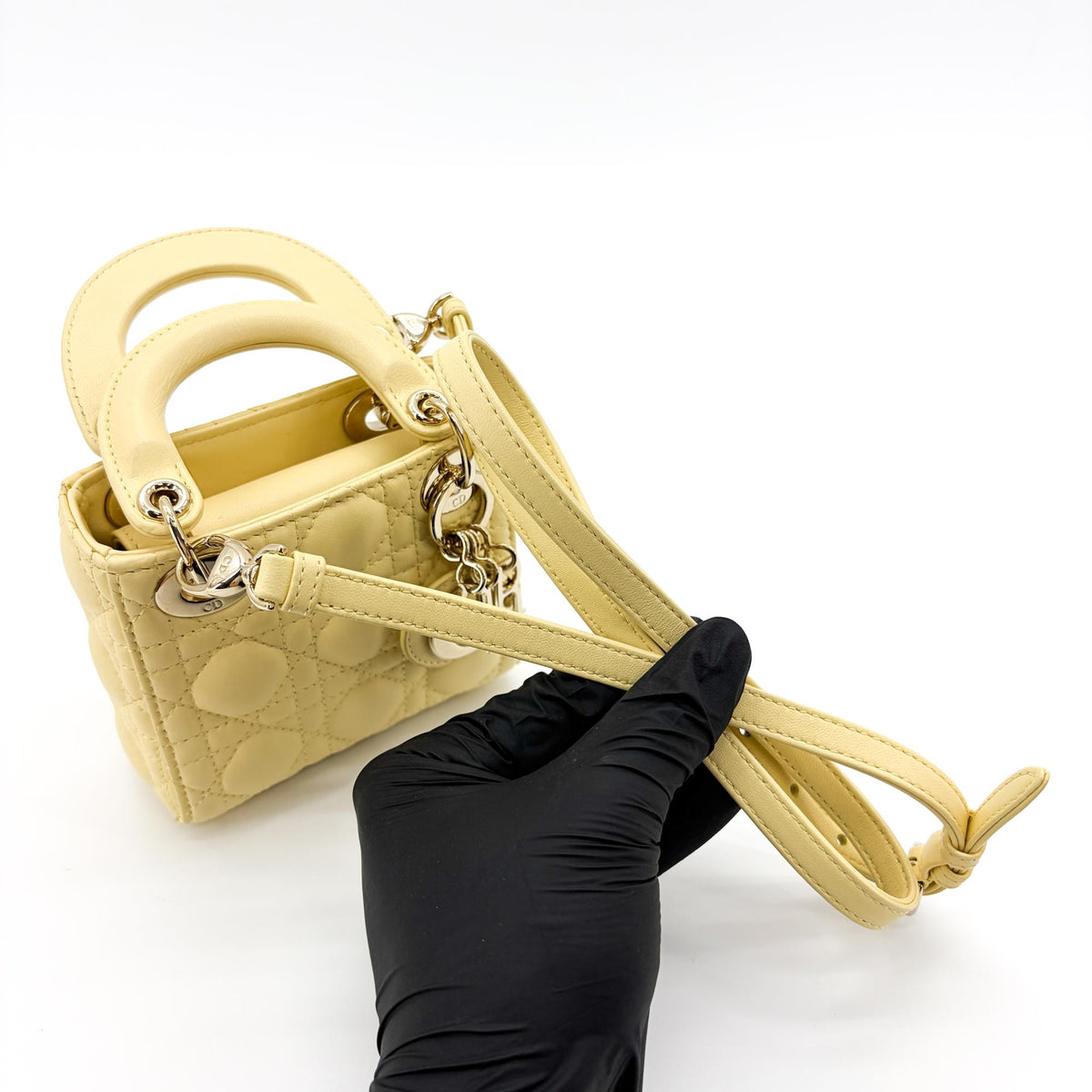 Christian Dior Lady Dior Lambskin Yellow Lamb Handbag (Pre-Owned)