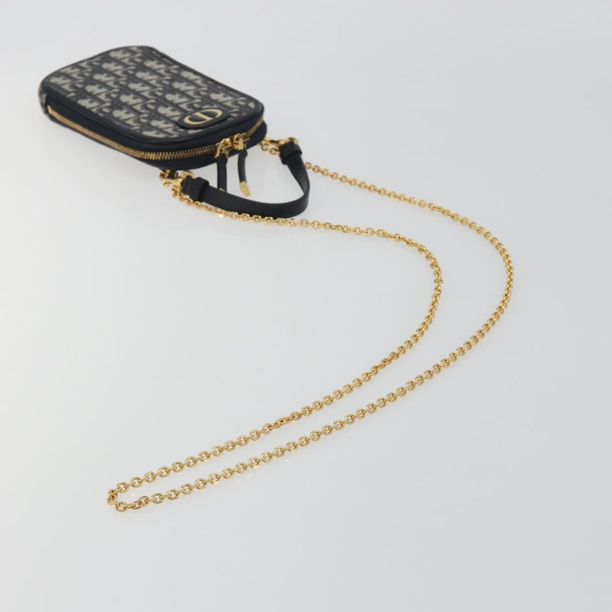 Christian Dior 30 Montaigne Phone Holder On Chain Oblique Canvas Navy Canvas Clutche & Pouche Bag (Pre-Owned)