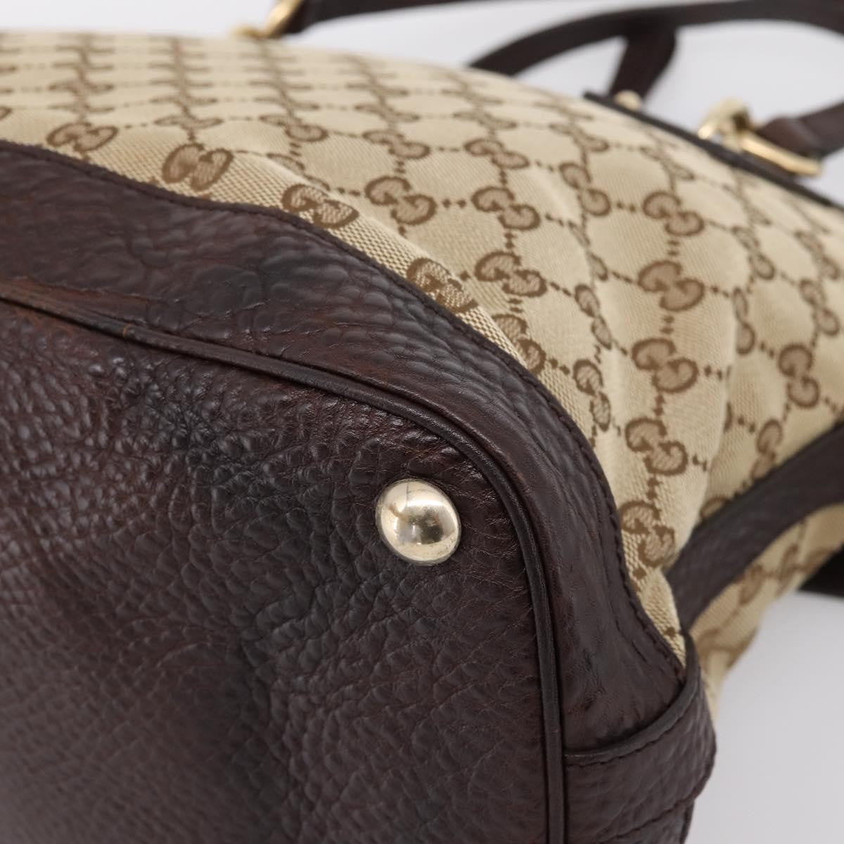 Gucci Britt Convertible Dome Satchel Gg Canvas Beige Canvas Handbag (Pre-Owned)