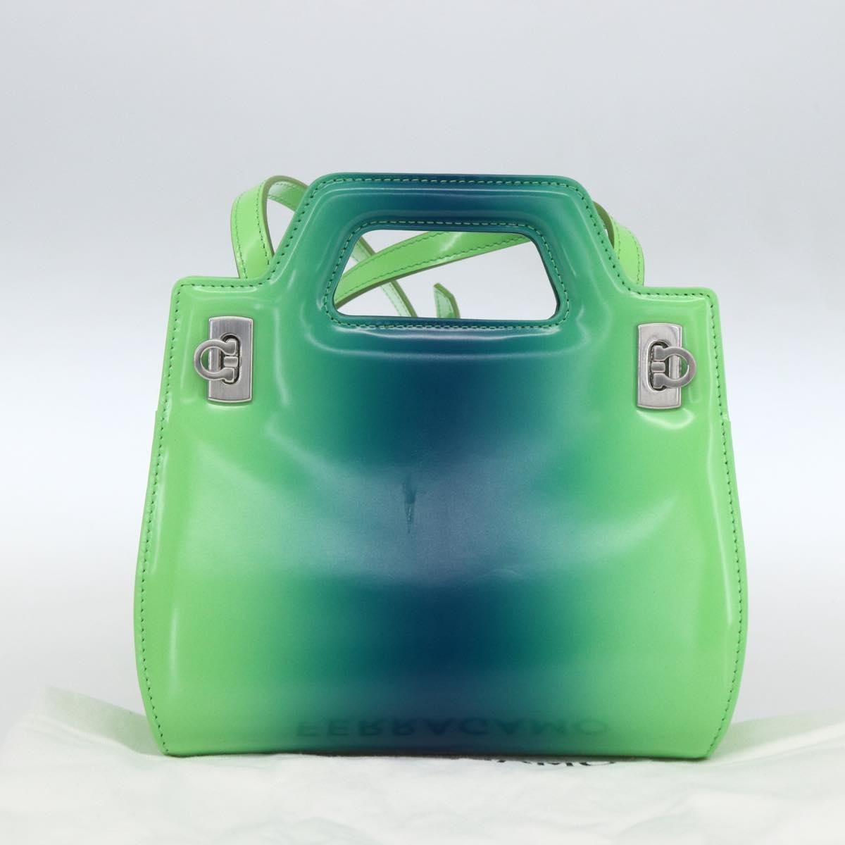 Salvatore Ferragamo Wanda Top Handle Shoulder Gradient Leather Green Patent_Leather Handbag (Pre-Owned)