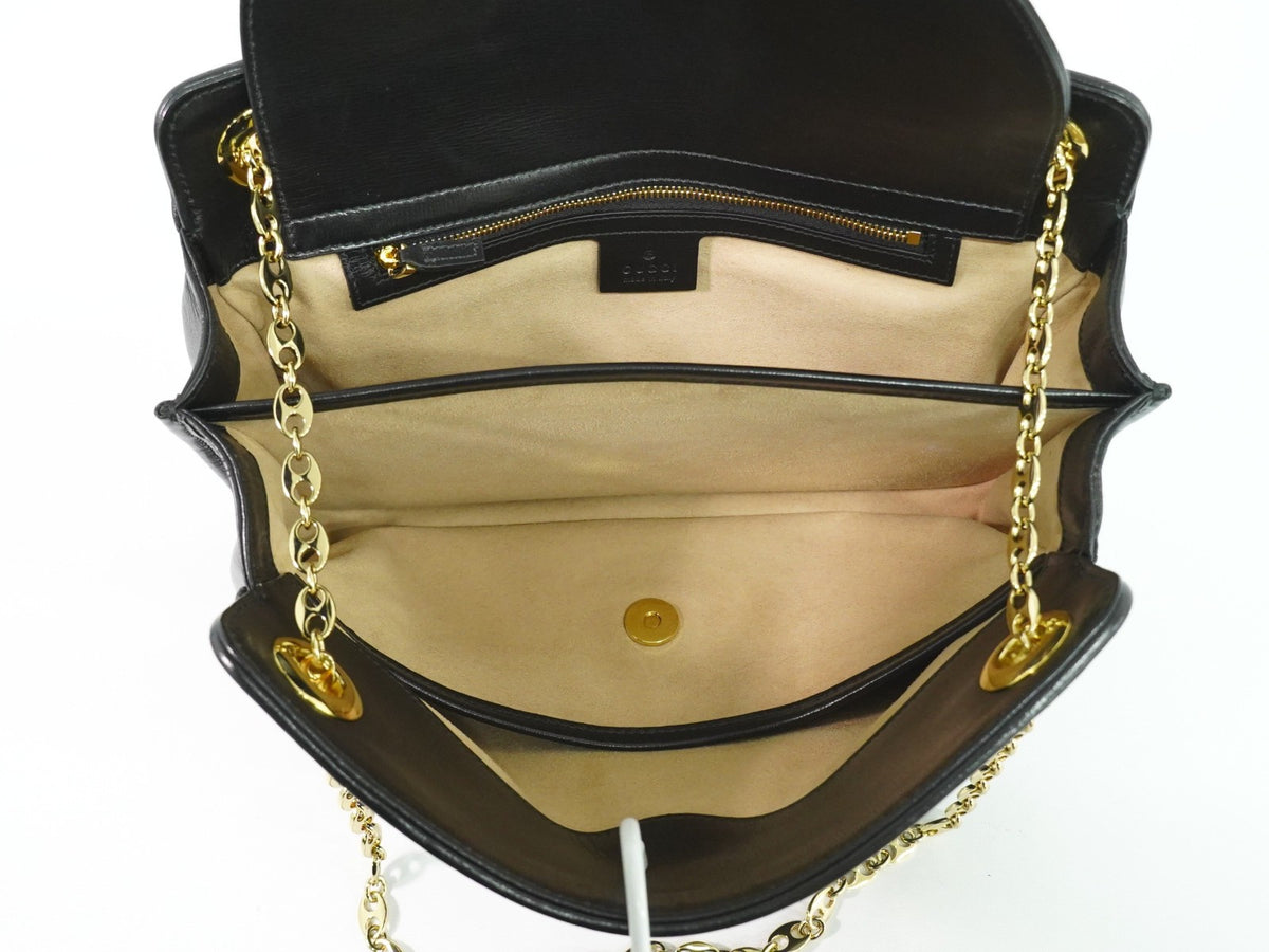 Gucci Marina Chain Leather Black Leather Shoulder Bag Bag (Pre-Owned)