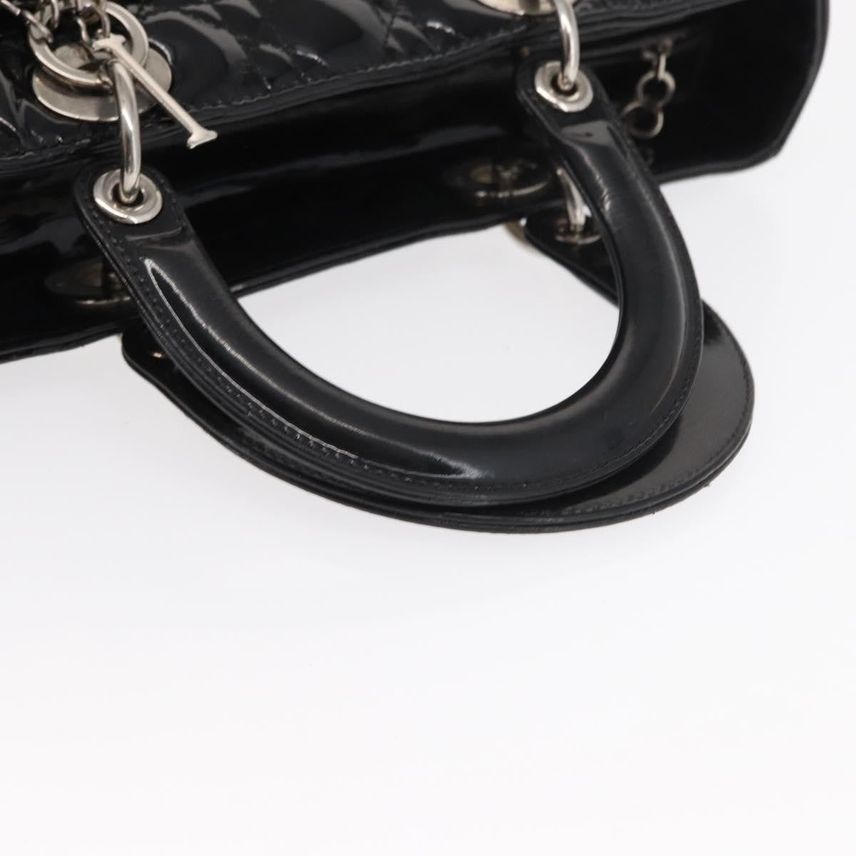 Christian Dior Lady Dior Cannage Stitch Patent Black Patent_Leather Handbag (Pre-Owned)