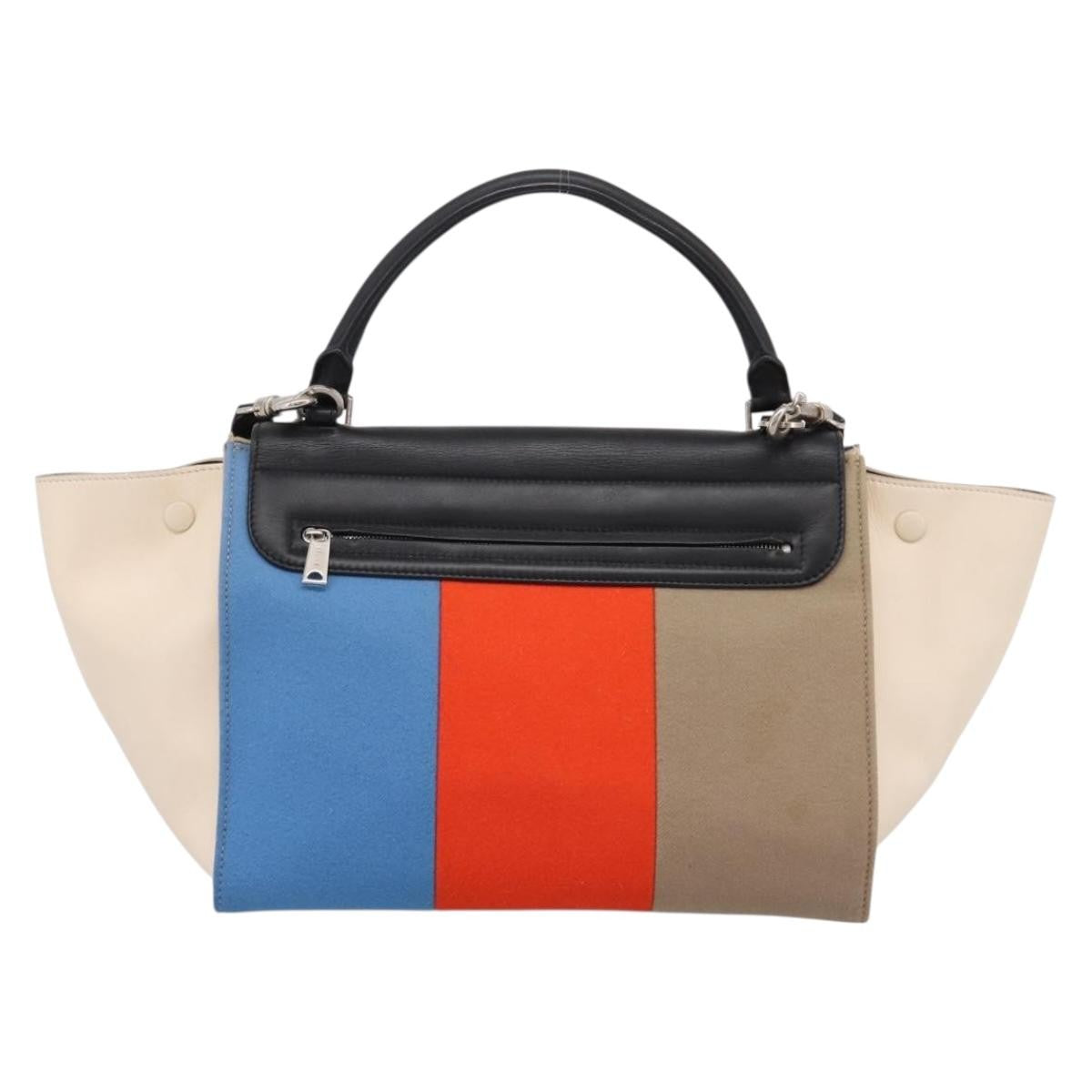 Celine Tricolor Trapeze Leather Beige Wool Handbag (Pre-Owned)