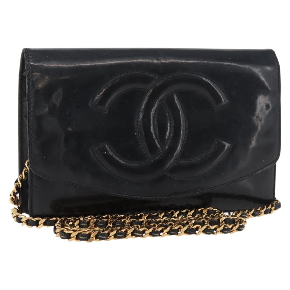 Chanel Vintage Cc Wallet On Chain Patent Black Patent_Leather Shoulder Bag Bag (Pre-Owned)