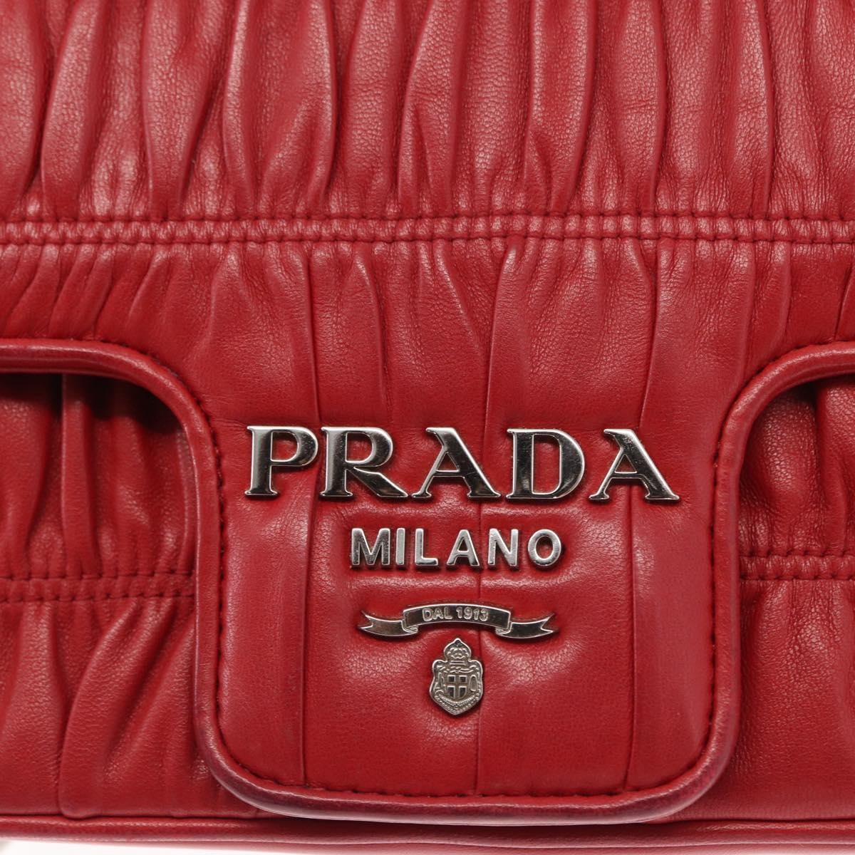 Prada Gaufre Chain Flap Nappa Leather Red Leather Shoulder Bag Bag (Pre-Owned)