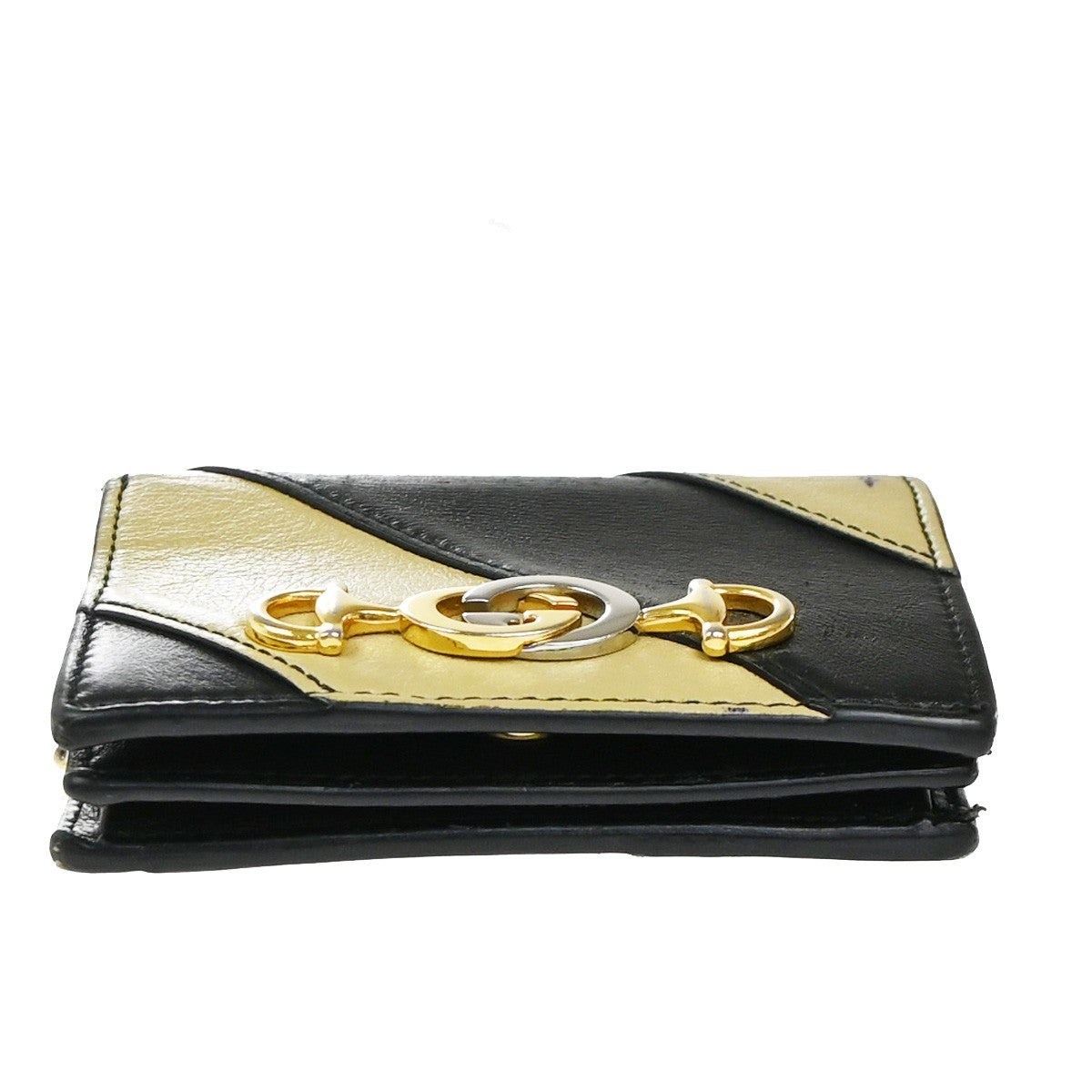 Gucci Zumi Chain Card Case Diagonal Quilted Leather Black Leather Wallets Accessory (Pre-Owned)