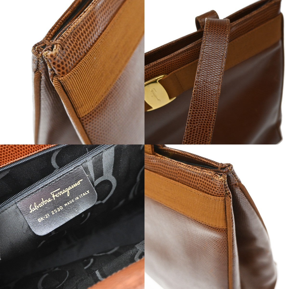 Salvatore Ferragamo Vala Tote Embossed Leather Brown Leather Tote Bag Bag (Pre-Owned)