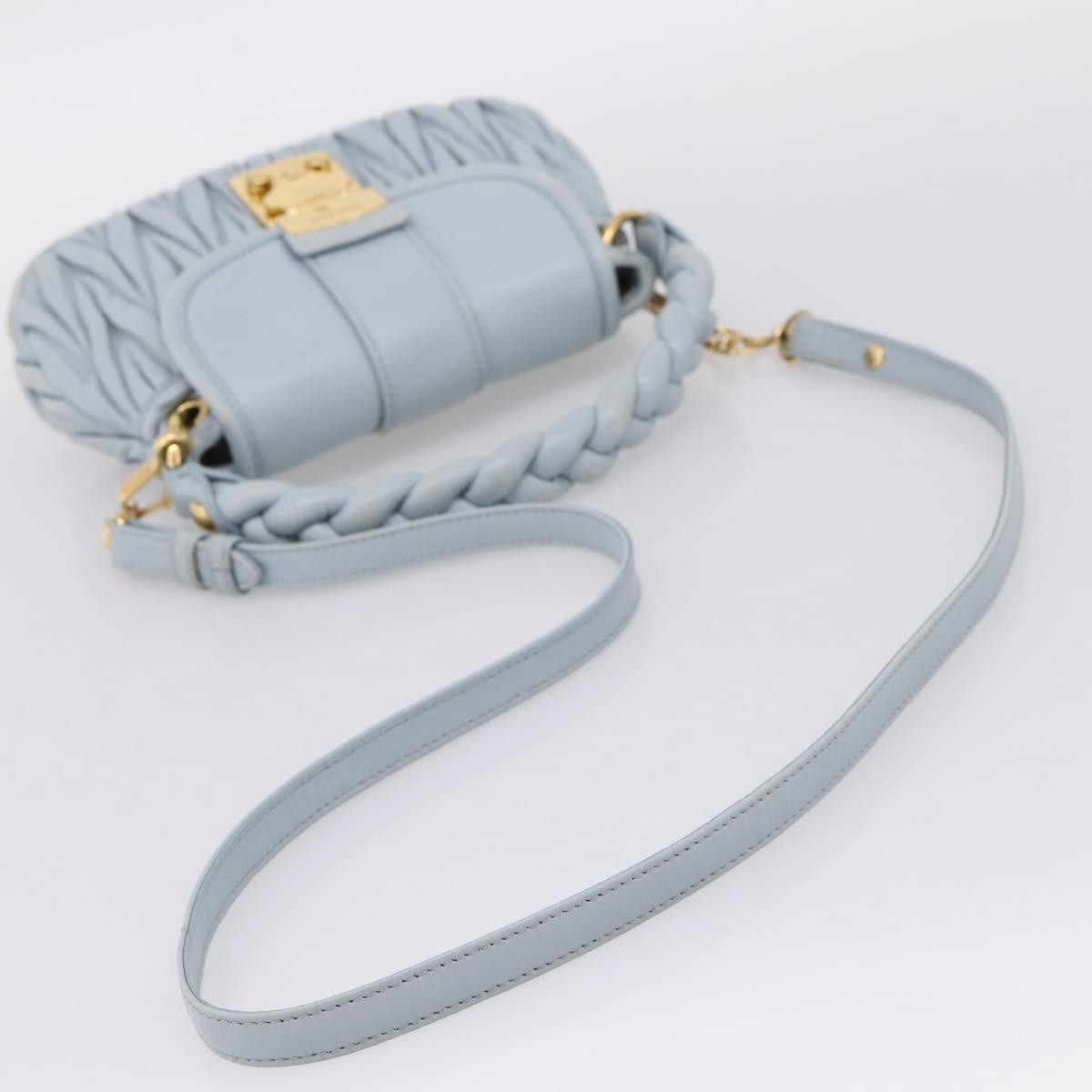 Miu Miu Coffer Hobo Matelasse Leather Blue Leather Handbag (Pre-Owned)