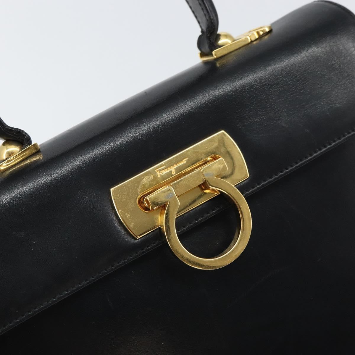 Salvatore Ferragamo Gancini Convertible Top Handle Leather Black Leather Handbag (Pre-Owned)