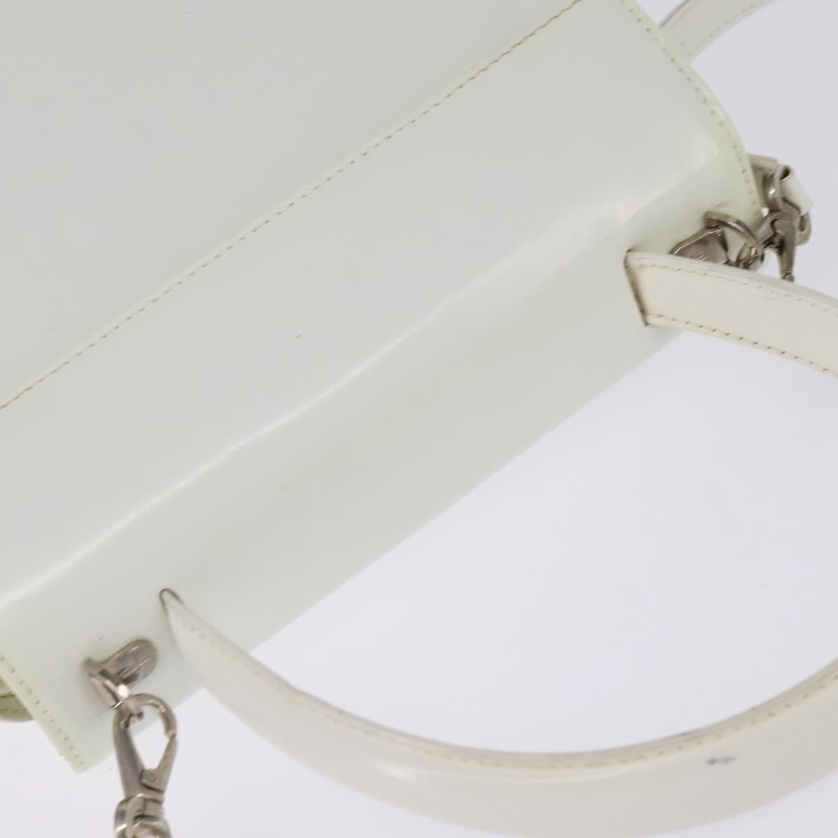Salvatore Ferragamo Gancini Patent Leather White Patent_Leather Handbag (Pre-Owned)