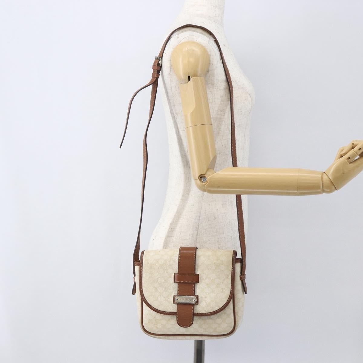 Celine Vintage Macadam Canvas And Leather White Canvas Shoulder Bag Bag (Pre-Owned)