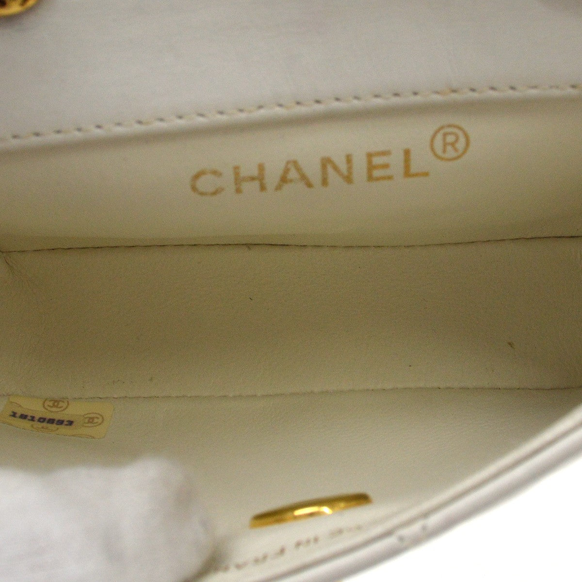 Chanel Vintage Full Flap Quilted Lambskin White Leather Shoulder Bag Bag (Pre-Owned)