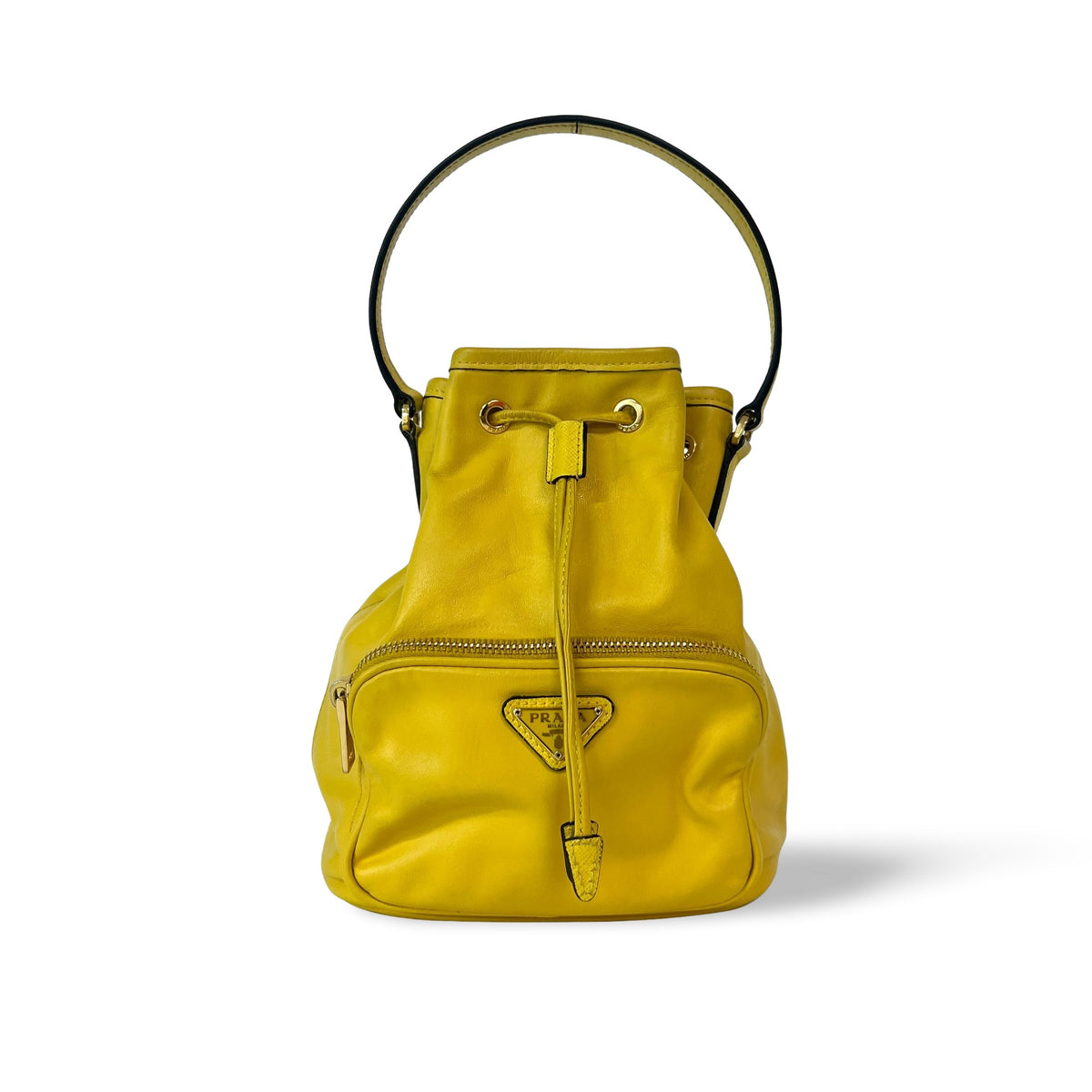 Prada Duet Drawstring Bucket Leather Yellow Leather Handbag (Pre-Owned)