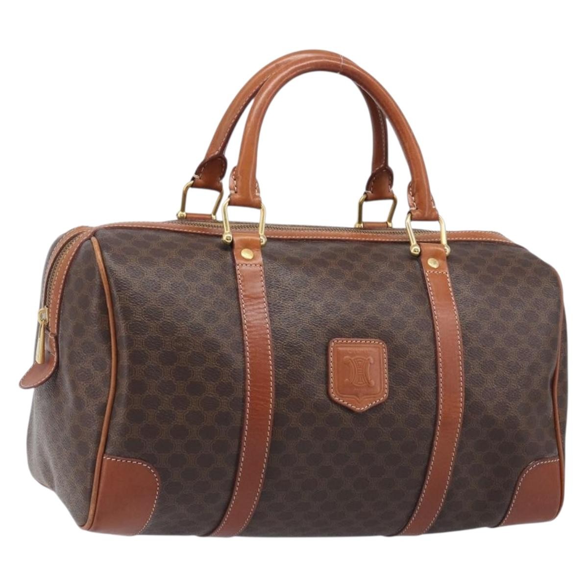 Celine Vintage Duffle Macadam Coated Canvas Brown Pvc Handbag (Pre-Owned)
