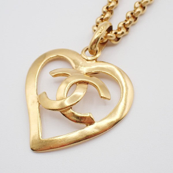 Chanel Vintage Cc Heart Pendant Long Metal Gold Gold_Plated Necklace Jewelry (Pre-Owned)
