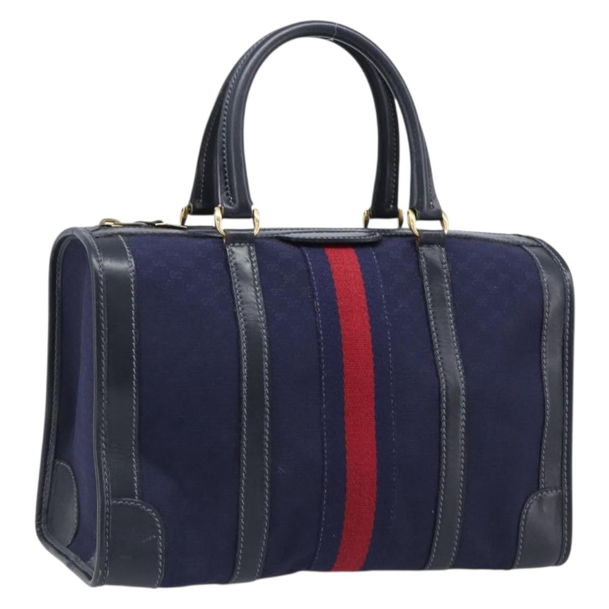 Gucci Vintage Web Boston Gg Canvas Navy Canvas Handbag (Pre-Owned)
