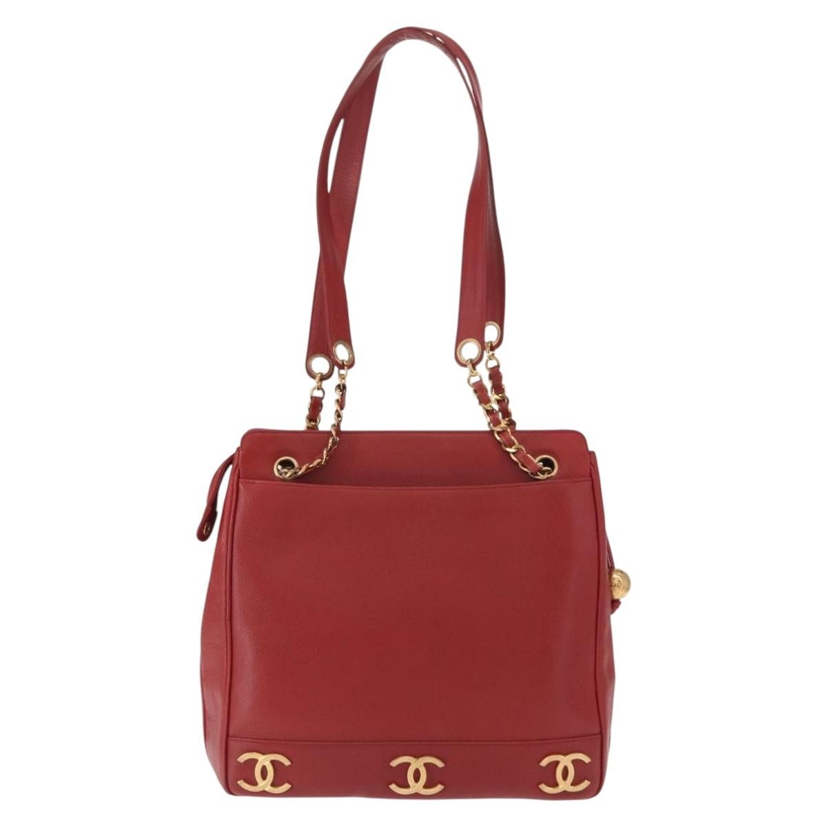 Chanel Vintage Metal Cc Caviar Red Leather Shoulder Bag Bag (Pre-Owned)