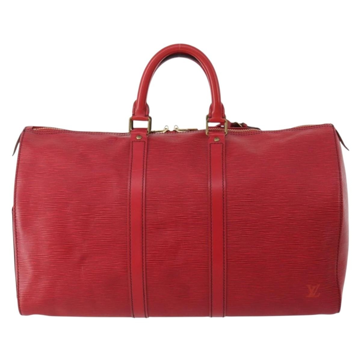 Louis Vuitton Keepall Epi Leather Red Leather Travel Bag Bag (Pre-Owned)