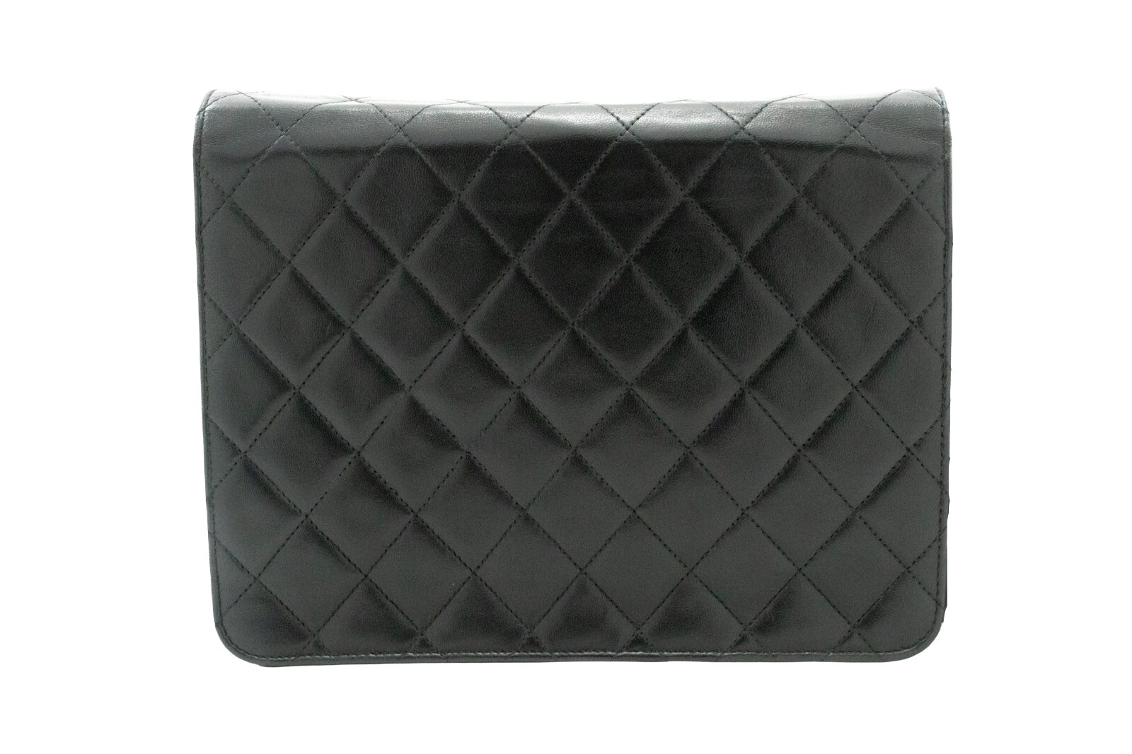Chanel Vintage Full Flap Quilted Lambskin Black Leather Shoulder Bag Bag (Pre-Owned)