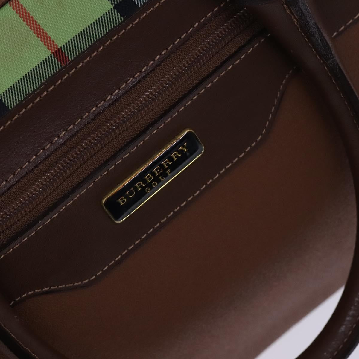Burberry Nova Check Boston Canvas Brown Leather Handbag (Pre-Owned)