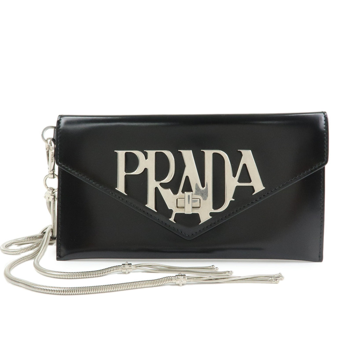 Prada Envelope Logo Clutch Spazzolato Leather Black Leather Clutche & Pouche Bag (Pre-Owned)