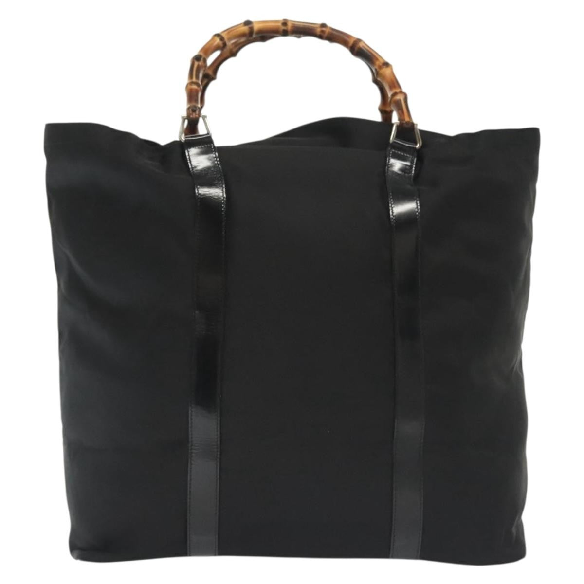 Gucci Bamboo Daily Tote Leather Black Nylon Tote Bag Bag (Pre-Owned)