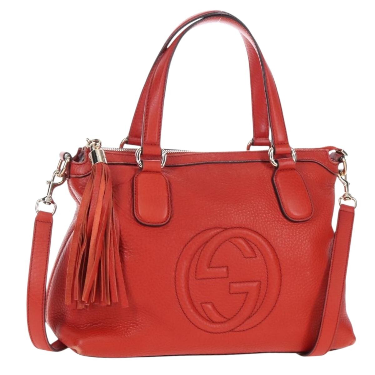 Gucci Soho Convertible Soft Top Handle Leather Orange Leather Handbag (Pre-Owned)