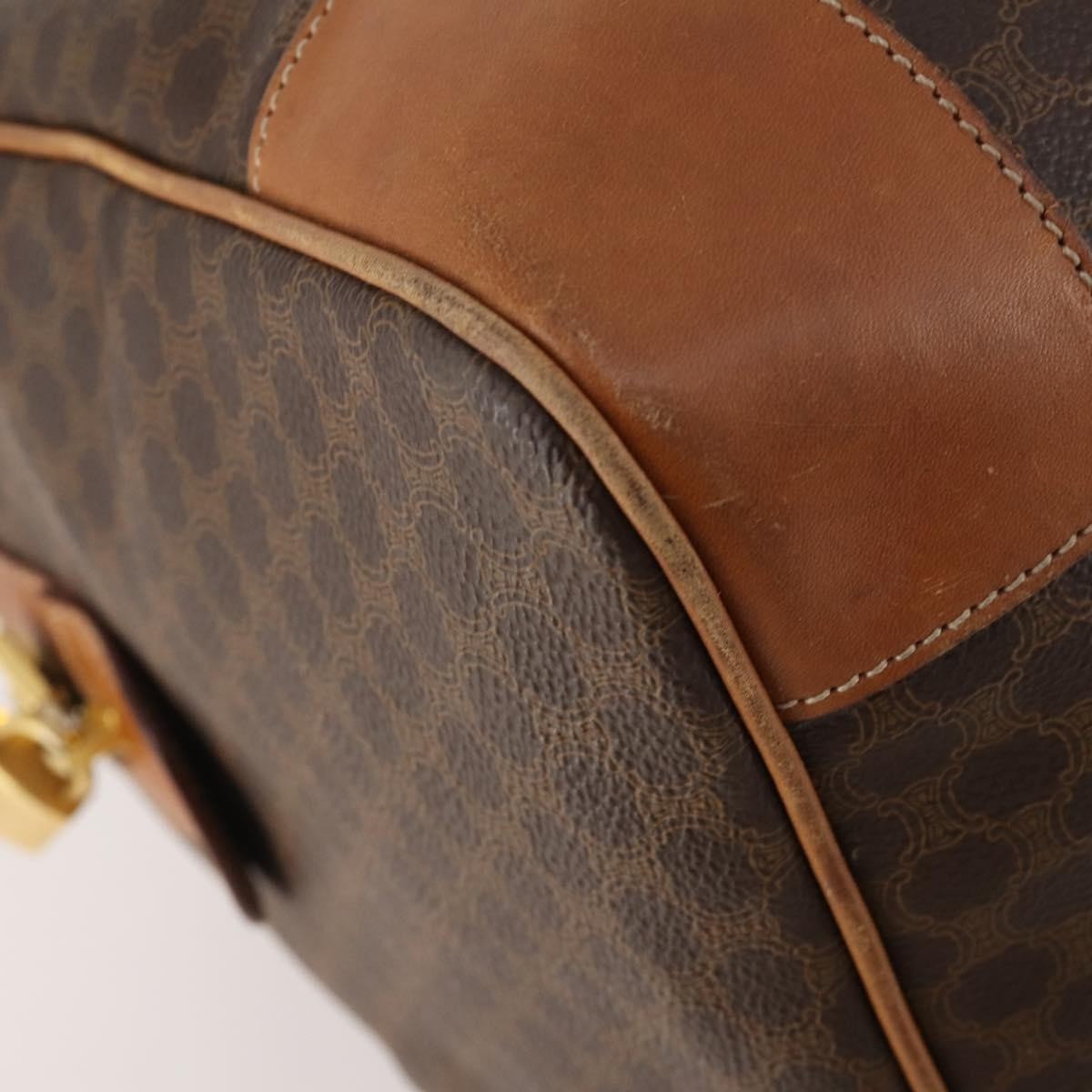 Celine Vintage Macadam Boston Canvas And Leather Brown Canvas Travel Bag Bag (Pre-Owned)
