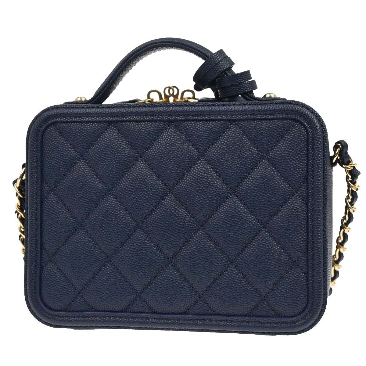 Chanel Filigree Vanity Case Quilted Caviar Navy Calfskin Clutche & Pouche Bag (Pre-Owned)