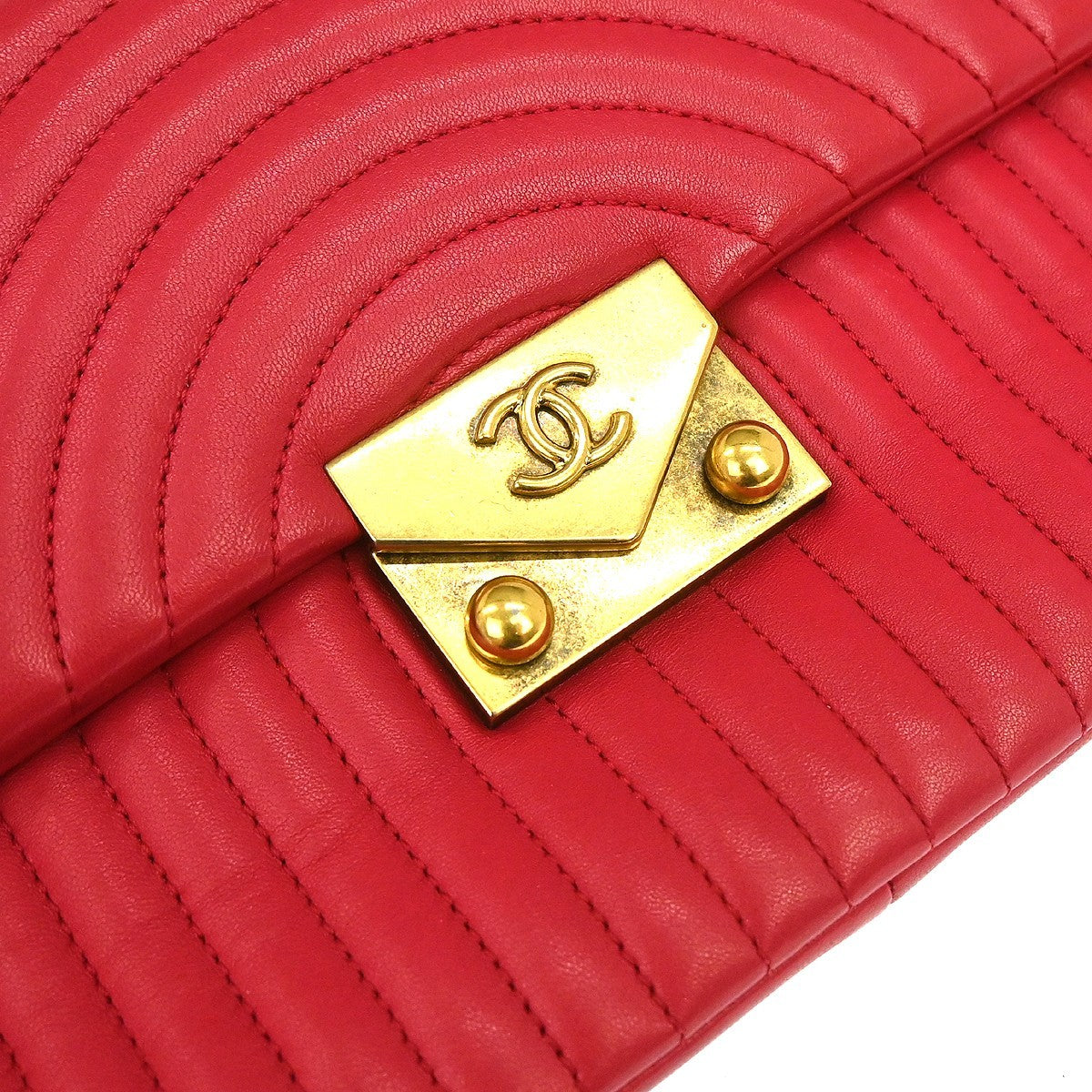Chanel Surpique Chevron Cc Flap Quilted Lambskin Red Leather Shoulder Bag Bag (Pre-Owned)