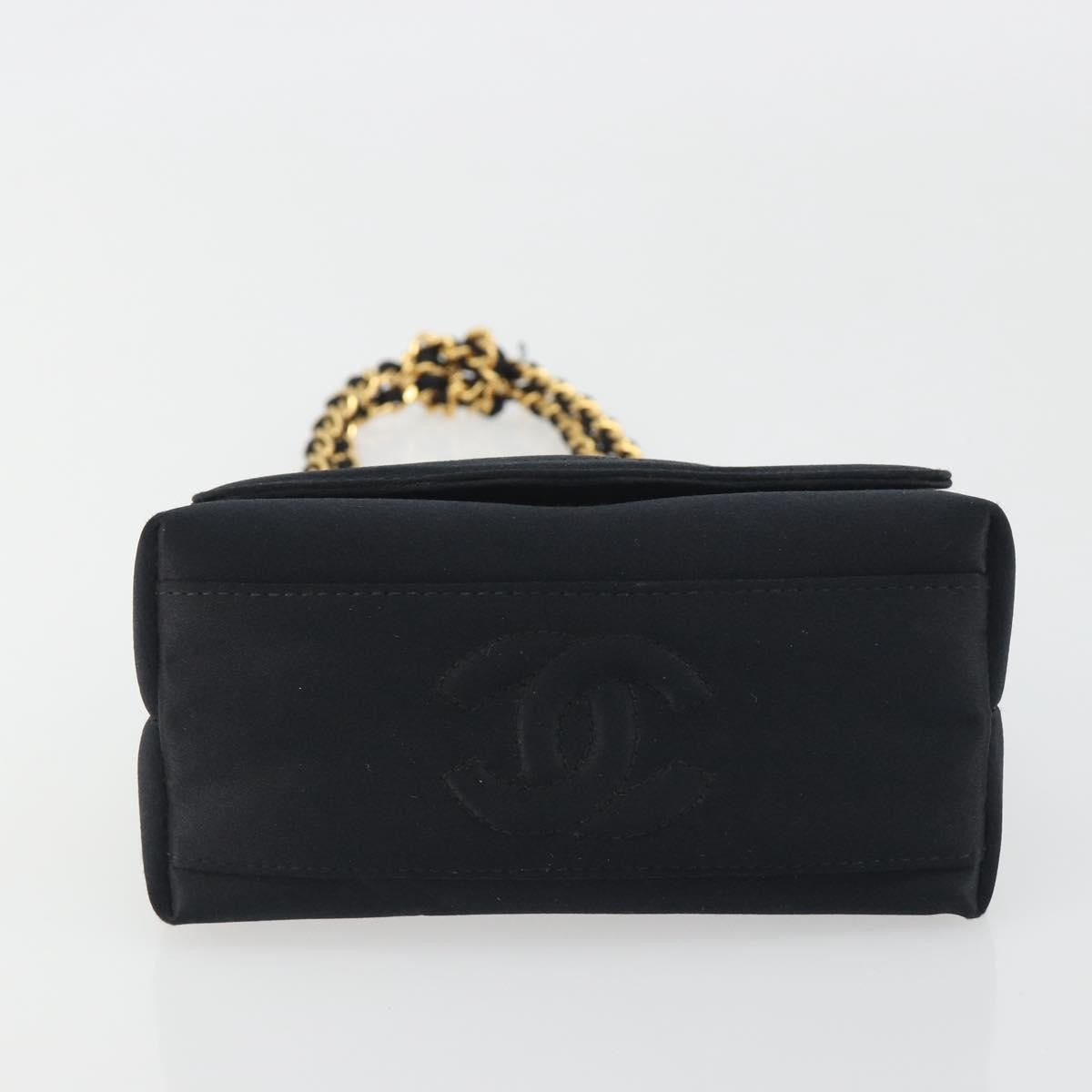 Chanel Vintage Camellia Flap Satin Black Satin Handbag (Pre-Owned)
