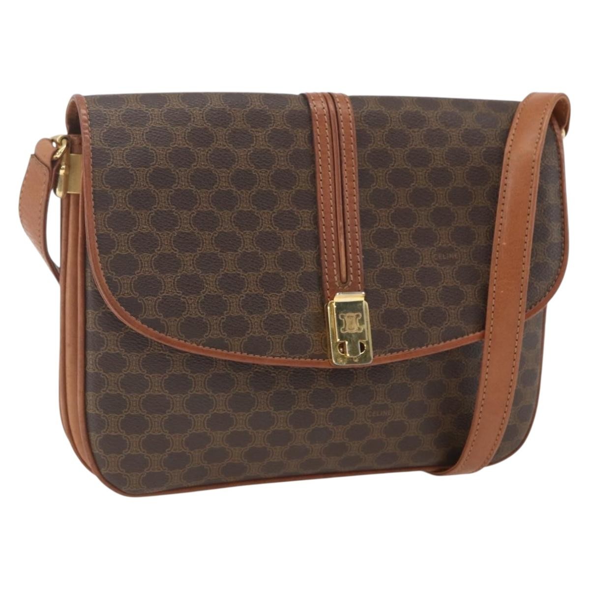 Celine Vintage Macadam Canvas And Leather Brown Canvas Shoulder Bag Bag (Pre-Owned)