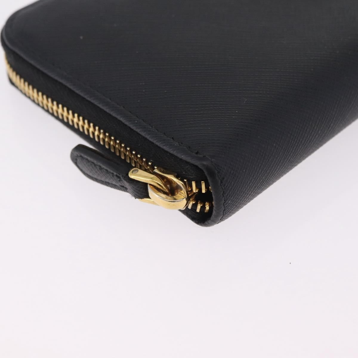 Prada Zip Around Tab Saffiano Leather Black Leather Wallets Accessory (Pre-Owned)