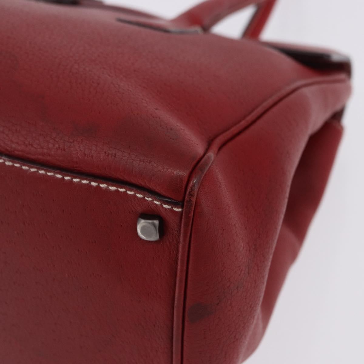 Salvatore Ferragamo Gancini Top Handle Leather Red Leather Handbag (Pre-Owned)