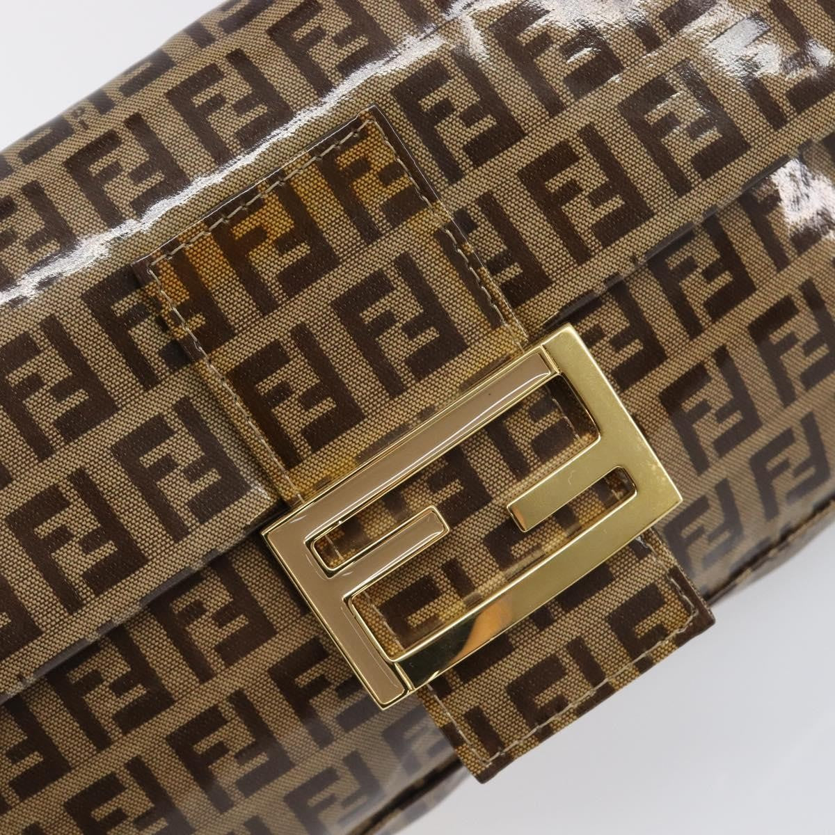 Fendi Mamma Baguette Zucca Patent Leather Beige Canvas Shoulder Bag Bag (Pre-Owned)