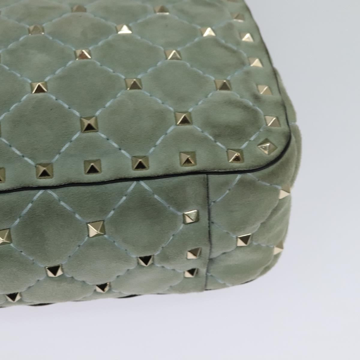 Valentino Garavani Rockstud Spike Flap Quilted Suede Blue Suede Handbag (Pre-Owned)